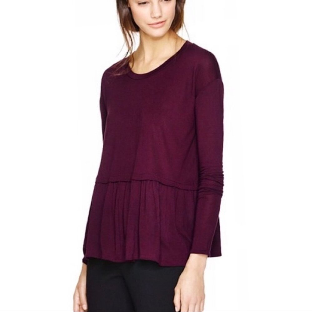 Aritzia Wilfred Burgundy Longsleeve Peplum Top